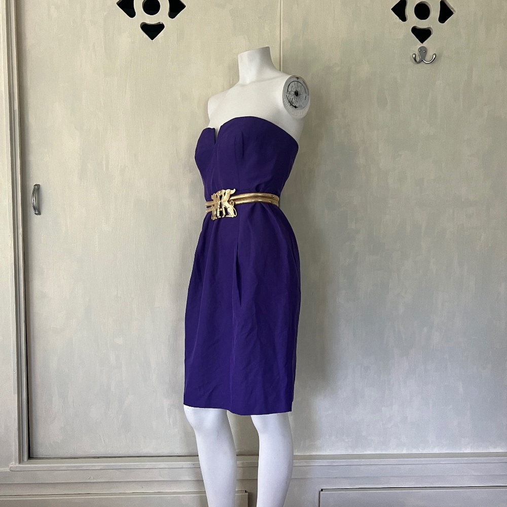Beautiful royal purple silk blend strapless cocktail dress